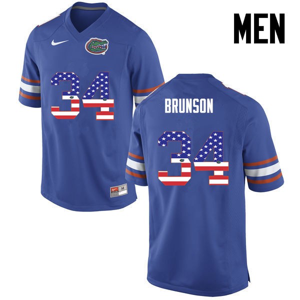 Florida Gators Men #34 Lacedrick Brunson College Football Jersey USA Flag Fashion Blue